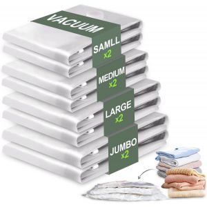 SJZG-Lot De 8 Sacs Sous Vide Pour V&ecirc;tements (2 Grands, 2 Grands, 2 Moyens Et 2 Petits) - R&eacute;utilisables - Pour V&ecirc;tements, Couvertures, Oreillers, Couettes, Voyages - Neuf