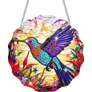 Ayuhr-Peinture Diamant Double Face Pendentif, 5d Diy Kit Diamond Painting Pendentif, Pendant Kit Pour Débutants Mur Porte Fenêtre Hanging Décoration (Colibri) - Neuf