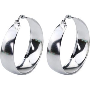 Kal-1 Paire De Boucles D'oreilles Créoles En Argent Pour Femme - Larges Créoles Épaisses En Argent Hypoallergénique Et Légères - Plaqué Or Véritable - 40 Mm - Neuf