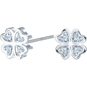 Kal-Argent 925/1000 Boucles D'oreilles Clous De Quatre Feuilles Pour Femme Clous D'oreilles Argent Trèfle Oxyde De Zirconium Boucles D'oreilles Bijoux Pour Fille - Neuf