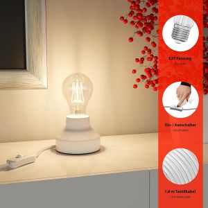 Tianyi-Lampe De Table En Porcelaine Tix, Ronde, Prise, Interrupteur, Blanc + Lampe Led, 839lm, Blanc Chaud - Neuf