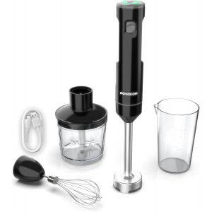 Mixeur plongeant sans fil, mixeur &agrave; immersion rechargeable, avec c&acirc;ble de type C, fouet &agrave; ?ufs, hachoir de 500 ml, r&eacute;cipient de 600 ml pour smoothies, milkshakes, sauces et soupes &iquest; Noir - Neuf