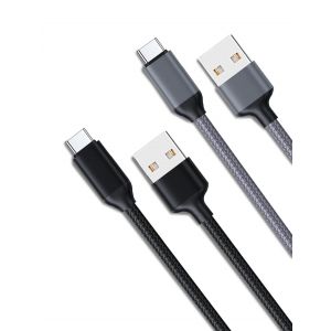JGD-Cable USB C, [0.9M+1.8M/Lot de 2], USB A vers USB C Charge Rapide 2.4A, Cable Chargeur USB C Cable Compatible avec iPhone 16/15/15 Pro, Samsung S22/S21/S20/S10/S9, Xiaomi, Sony - Noir/Gris - Neuf