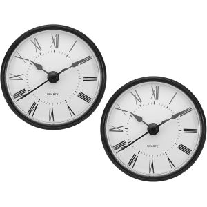FCHHK-2,8"" 70mm Insert de Horloge en Quartz, 2 Pièces Mouvement de Quartz Rond Miniature Mini Horloge à Chiffres Romains Convient pour Trou de 61mm/2,4"" de Diamètre, Noir/Blanc, Style 9 - Neuf