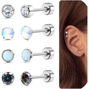 Senior-Titane Petites Boucles D'oreilles Pour Oreilles Sensibles, Lune Opale Boucle D'oreille Cartilage Pour Femme Fille Enfant, 4mm Boucles D'oreilles Hypoallerg&eacute;niques, 20g[L1466] - Neuf
