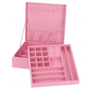 Double Couche Bijoux Boucles D'oreilles Bagues Bracelet Collier Bo&icirc;te Organisateur Rangement (Rose) - Neuf