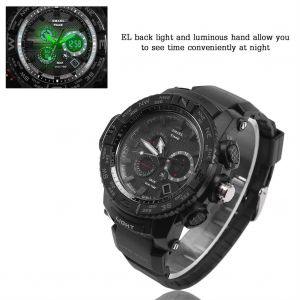 Montre-Bracelet Smael Analogique Et Numerique A Double Affichage, Retroeclairage Led, Bracelet Noir Et Gris - Neuf