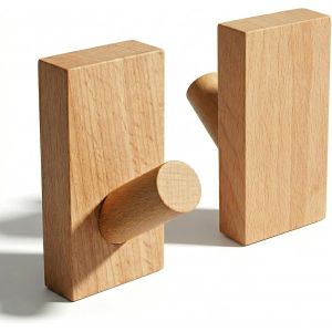 Ulteronixshop-2 Pi&egrave;ces Pat&egrave;res Murales en Bois: Crochet Adh&eacute;sif Inclin&eacute; &agrave; 45&deg; - Porte Manteau pour Panneau Acoustique, Serviettes et Chapeaux Sans Per&ccedil;age, H&ecirc;tre Naturel - Neuf