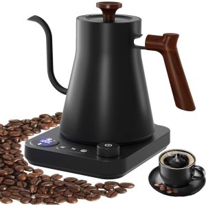 Bouilloire Électrique À Col De Cygne Avec Affichage Lcd, Contrôle De La Température En Temps Réel, Bouilloire Pour Café, Thé, Commutable ¿/¿, 1200 Watt, 0.9l, Acier Inoxydable 304, Noir Mat - Neuf