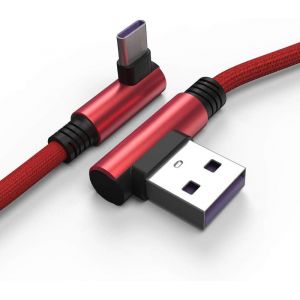 Câble USB C, 30cm Type C à Angle Droit 90° à Charge et Sync Rapide Compatible avec Huawei P40, Moto G9, Xiaomi Note 10/11/Pro, Realme 8, Samsung A52, S22/S21/S20/FE S10/A22/Pixel 6 etc Rouge - Neuf