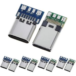 THEF-10PCS USB 3.1 type C connecteur 24 broches mâle femelle prise prise prise adaptateur de prise fil et câble de soudure 24P PCB board support module - Neuf