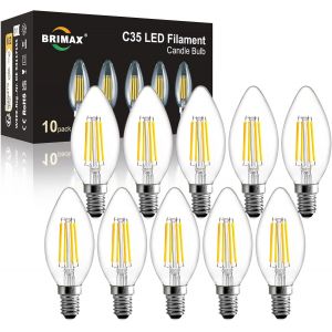 Lot De 10 Ampoule Edison Led Dimmable 2700k Blanc Chaud, Ampoule Led E14 4w Équivalent 40w, 400lm Ampoule Vintage Forme Bougie C35 À Angle De Faisceau 360° Pour Lampe De Chevet,Lus[Amp741403] - Neuf
