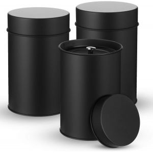 KAL-Lot De 3 Boîtes À Thé Rondes En Métal Avec Couvercles Hermétiques -473 Ml -Petit Récipient De Cuisine Pour Le Stockage Du Thé, Du Café, Du Sucre, Des Bonbons, Des Herbes Et Des Épices (Noir) - Neuf