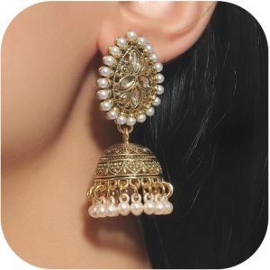 Chenquansarl-Boucles D'oreilles Jhumka Indiennes Pour Femmes Lustre Traditionnel Hangle Bijoux Bollywood Accessoires De F&ecirc;te De Mariage Cadeau Pour Elle - Neuf