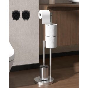 Porte Papier Toilette sur Pied avec Brosse WCPorte-Papier Toilette en Acier Inoxydable avec Une T&ecirc;te De Brosse De RechangeDimensions : 72 X 21 X 21 CM - Neuf