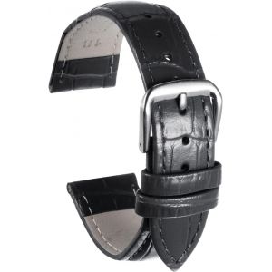 Kal-Bracelet De Montre Cuir 20mm Relief Motif Peau Vache Avec Ressort Barres Pour Homme Femme, Noir - Neuf