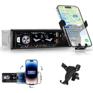 Autoradio 1 Din Bluetooth avec Support de Téléphone Portable, Autoradio avec Bluetooth Mains Libres, Lecteur MP3 avec USB/Recharge Rapide/FM/TF/AUX,4 * 45W - Neuf