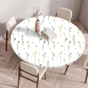 Nappe De Table Ronde Avec Bord Élastique, Nappe Ronde Anti-Tache Antidérapante Exterieur Table Protection Extensible Pour Cafe Cuisine Fête Table (90cm,Feuilles De Plantes) - Neuf