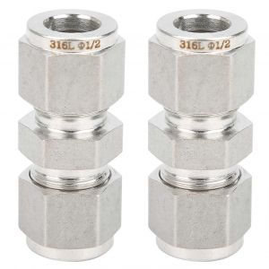 2pcs 316 Raccord À Compression En Acier Inoxydable Adaptateur De Tube Droit Doubleferrule Pour Tuyau (1/2) - Neuf