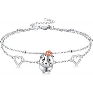 Bracelet Cochon D'inde En Argent Sterling Avec Pendentif En Forme De Rose Et De Hamster Bijou Animal Mignon Pour Femme - Neuf