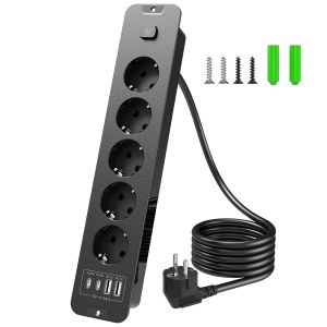 Multiprise 9 en 1 avec USB (PD 20 W) - 5 prises encastrables - Prise de table 9 en 1 - Avec c&acirc;ble de 2 m - Pour cuisine, bureau, plan de travail - 16 A/4000 W - Neuf