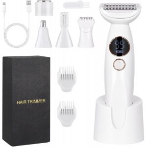 Rasoir Electrique Femme, 5 En 1 Tondeuse Femme Intime, Wet&dry Tondeuse Bikini Femme Usb Rechargeable, Tondeuse Maillot Femme Ipx7 &Eacute;tanche Pour Le Corps Les Aisselles Bikini Sourcils Et Le Nez - Neuf