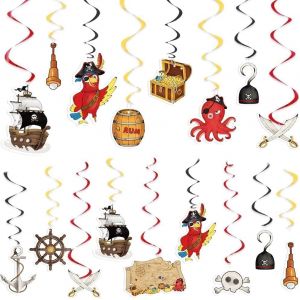 Senior-D&eacute;corations F&ecirc;te Pirate - 24 Pi&egrave;ces Accessoires F&ecirc;te Pirate Serpentins &Agrave; Suspendre Tr&eacute;sors Pirate Pour Enfants Gar&ccedil;ons D&eacute;corations F&ecirc;te D'anniversaire Pirate Cara&iuml;bes Spirales Latte A[L572] - Neuf