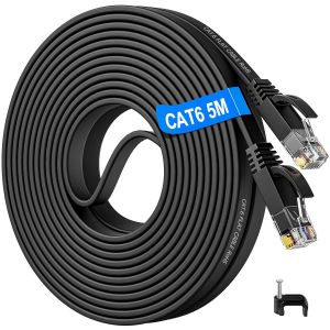 ERYI-Cable Ethernet 5M, Rj45 Cat 6 Câble Réseau Plat Haut Débit 1Gbit/S, Câble Internet Lan 5 Mètres Gigabit Noir Fil Ethernet 5M Intérieur Pour Pc, Routeur, Switch, Modem - Neuf