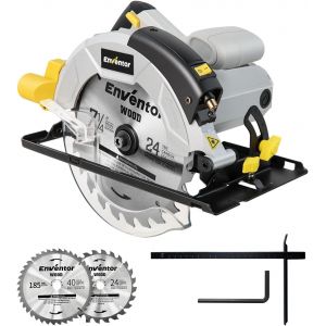 VornixorSarlshopScie Circulaire 1200W ENVENTOR avec guidage laser, Scie Circulaire pour le bois, 5800RPM, Profondeur de Coupe Max: 62 mm (90&deg;) et 42 mm (45&deg;), moteur en cuivre pur, Lama 185 m (24T&40 - Neuf