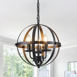 Subzonal-Suspension Industriel Globe Pendentif &Eacute;clairage Lustre Vintage Sph&eacute;rique Suspendu Plafonnier Pour &Icirc;lot De Cuisine Table &Agrave; Manger Ferme E14 Noir 3 Lumi&egrave;re - Neuf