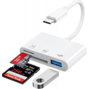 Lecteur de Carte SD USB C, USB-C vers Lecteur de Carte mémoire SD/Micro SD/USB Adaptateur Cartes SD USBC Lecteur Carte pour iPhone 16/15/iPad/Samsung/Caméra - Neuf