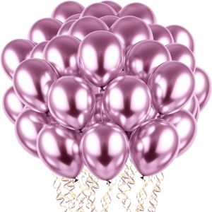 60 Pi&egrave;ces Ballons Anniversaire Rose Avec 3 Rouleaux De Rubans Color&eacute;s Ballons &Agrave; H&eacute;lium 12 Pouces Ballons Latex Naturel Pour D&eacute;coration De Mariage F&ecirc;te - Neuf