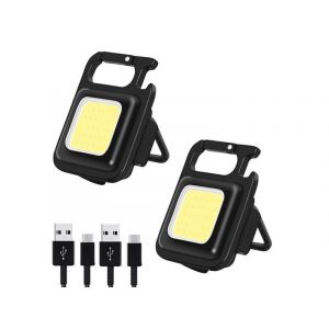 Lampe Torche Porte-Cl&eacute;s Cob Avec D&eacute;capsuleur, 500 Lumens, Rechargeable Par Usb, Base Magn&eacute;tique, Support R&eacute;glable, Lot De 2 - Neuf