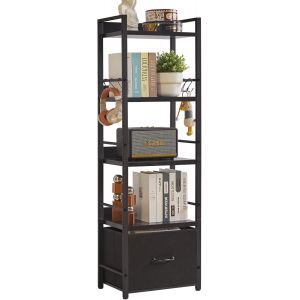 Ulteronixshop-Biblioth&egrave;que &agrave; 5 Niveaux avec Tiroir en Tissu, &Eacute;tag&egrave;re &Eacute;chelle Industrielle, Biblioth&egrave;que Haute et &Eacute;troite avec &Eacute;tag&egrave;res pour Chambre &agrave; Coucher, Salon, Noir YD-BC001B - Neuf