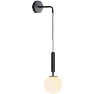 Subzonal-Appliques Murales Industrielles Vintage, Globe En Verre Blanc De 15 Cm Et Luminaire Mural En M&eacute;tal Noir Pour Chambre &Agrave; Coucher, Salon (Verre Blanc Et M&eacute;tal Noir) - Neuf