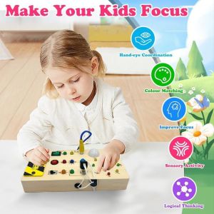 Montessori Busy Board Jouet avec lumi&egrave;res LED,planche d'activit&eacute; sensorielle pour b&eacute;b&eacute;,jouet d'activit&eacute; &eacute;ducatif,jouet de voyage pour les tout-petits &agrave; partir de 3 ans - Neuf