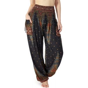 Pantalon De Yoga Boh&egrave;me &Agrave; Taille Smock&eacute;e Pour Femme, Pantalon De Yoga Hippie Fluide - Neuf