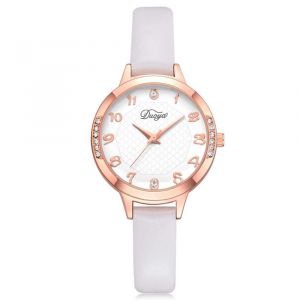 Duoya Femmes &Eacute;l&eacute;gant Cadran Rond Motif Analogique Pu Montre-Bracelet Cadeau Robe Montre &Agrave; Quartz (Blanc) - Neuf