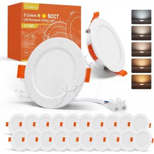 Lot De 20 5Cct Spot Led Encastrable, 5W 550Lm Spot Extra Plat Ip44 Spots Encastr&eacute;s Salle De Bain, 220V Spots De Plafond Blanc Chaud Blanc Neutre Blanc Froid, Trou &Oslash;70-80Mm, Non Dimmable - Neuf