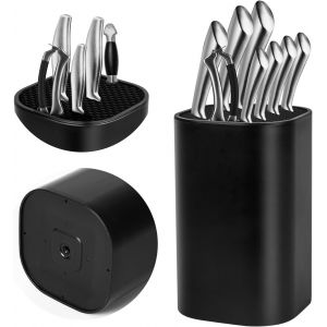 Mevronisshop-Bloc &Agrave; Couteaux Noir Sans Couteaux 3 En 1 Universel Carr&eacute; Sans Couteaux Avec Fente Pour Ciseaux Et Tige &Agrave; Aiguiser Support De Couteaux De Cuisine Amovible Pour Un Nettoyage Facile Et - Neuf