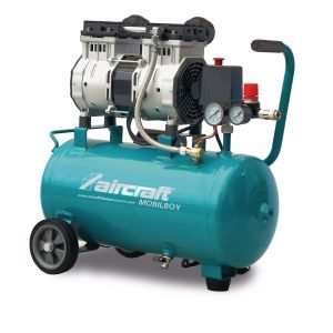 Compresseur mobile silencieux sans huile cuve 24 L 1,3 kW / 1,75 Ch 240 L/min 10 bars 230V Aircraft MOBILBOY SIL 241/24 - Neuf