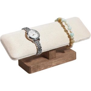 Kal-Présentoir De Montre En Bois, Blanc Présentoir De Bracelets En Velours Avec Base En Bois Support De Rangement Rectangulaire Pour Bracelets Tour Pour Affichage Au Détail À Domicile, 19.8x6x8.5cm - Neuf