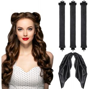 KAL-Pièces Bigoudis Cheveux, Boucle Sans Chaleur Avec Foulard, Boucleur Cheveux, Overnight Heatless Hair Curlers, Bricolage Outils De Coiffure Pour Tous Les Types De Cheveux (Noir) - Neuf