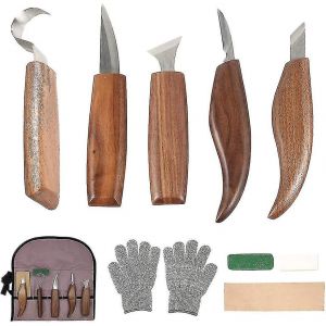 Ensemble de 10 outils de sculpture sur bois en acier au carbone avec couteau &agrave; crochet et accessoires - Neuf