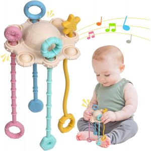 Mdy-Jouet Montessori - Jeux Bebe Pour Travailler La Motricité Fine, Silicone 100% De Qualité Alimentaire Avec Fonction De Hochet Intégrée Et Conception Facile À Nettoyer (Crème) - Neuf