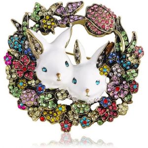 Kjdal-Broche Lapin Fleur Strass &Eacute;mail Cristal Fleurs Couronne Coquille Perle Animal &Eacute;pinglette D&eacute;licate P&acirc;ques No&euml;l Cadeau - Neuf