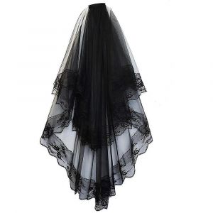 Voile De Mari&eacute;e Noir &Agrave; Deux Niveaux Pour Femme, Id&eacute;al Pour Un D&eacute;guisement D'halloween Ou Une Robe De Mari&eacute;e. - Neuf