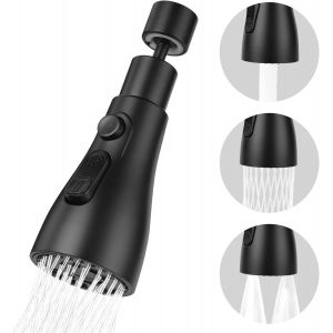 Douchette Evier Cuisine Robinet à 360 Degrés, 3 Modes Embout Robinet de Cuisine avec Aerateur, Mitigeur Evier Cuisine Tete de Robinet Rotatif, Adaptateur Robinet Universel Orientable - Neuf