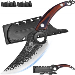 Oayew-Knife Kitchen, Forged Boning Knife For Meat Cutting, High Carbon Steel, Chef Knife For Kitchen, Outdoor Camping, Full Tang, Knife With Sheath - Edge Guard Protector Cover - Neuf