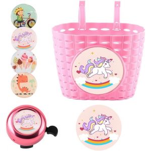 Kal-Licorne Panier Velo, Panier De Vélo Pour Enfants, Décorations De Vélo Enfants Accessoires Vélo, Accessoires Vélo With Autocollant Avec Cloche, Sac De Rangement Pour Trottinette Pour Enfants - Neuf